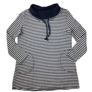 Neon Buddha Cowl Neck Sweater Tunic Top Women's S Striped Blue Gray Long Sleeve